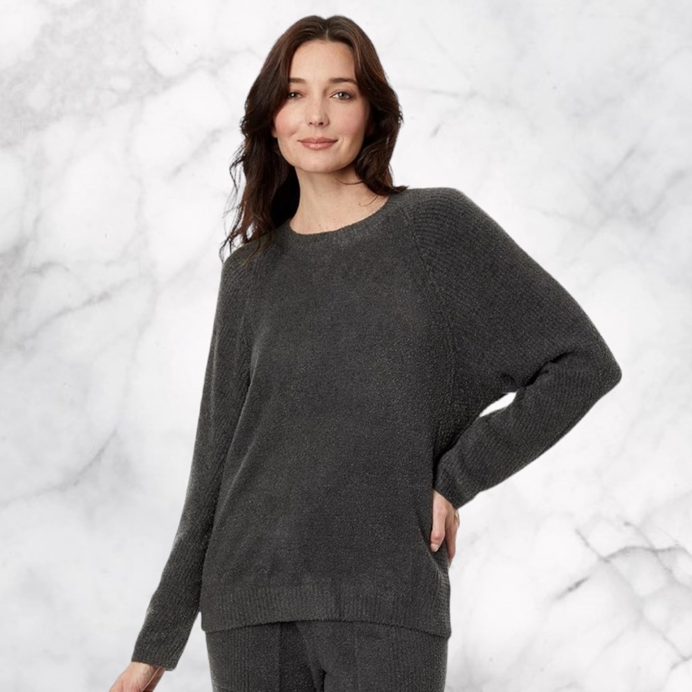 Barefoot Dreams CozyChic Lite Crewneck Rib Blocked Pullover Sweater